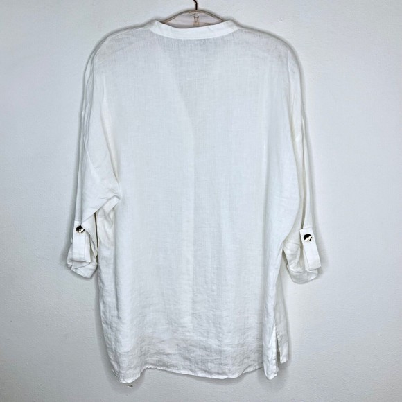Marc New York Womens Large White Linen Tunic Gold Button Front Up Top - Picture 3 of 5